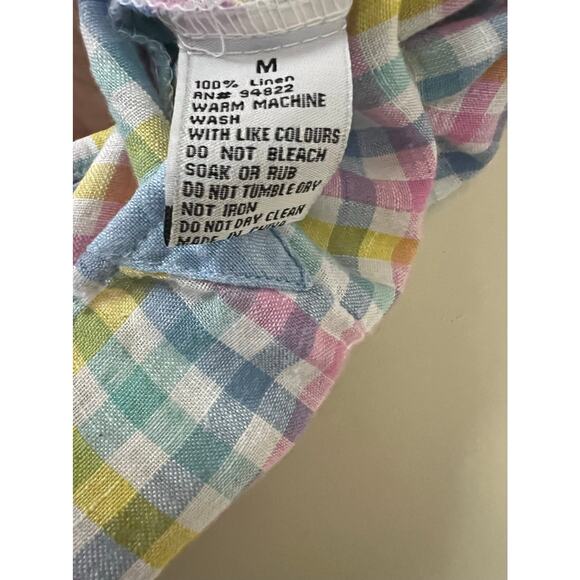 Bohio Linen Men's Printed Button-Up Shirt Top Plaid Primary Pink Blue Yellow M - Picture 3 of 4